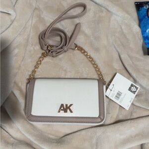 Anne Klein Cream and Tan Crossbody Bag with Gold Chain